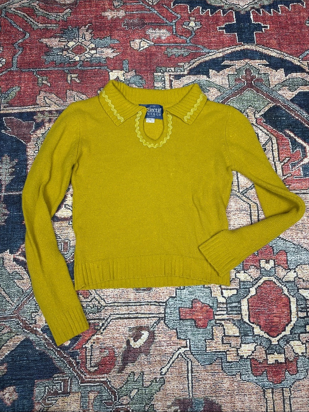 XS Chartreuse Retro Collectif Vintage Brand Collared Knit Sweater